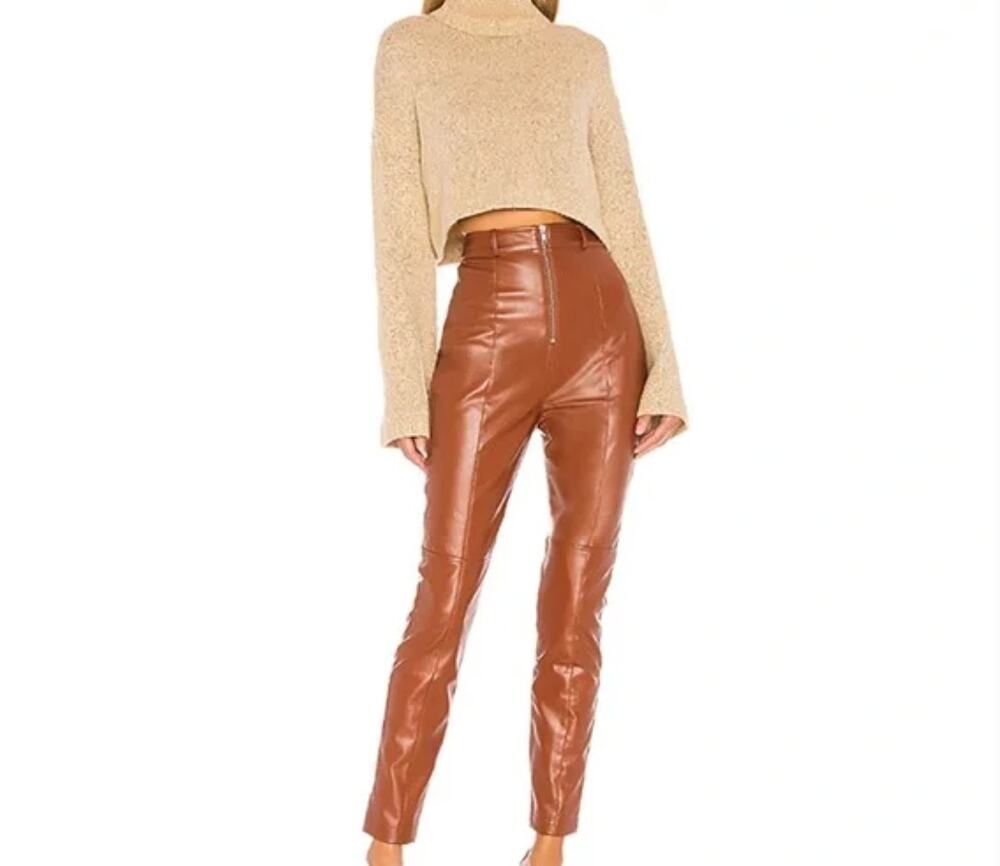 REVOLVE Lovers + Friends Faux Leather Cognac Brown High Waist Georgie Pants S